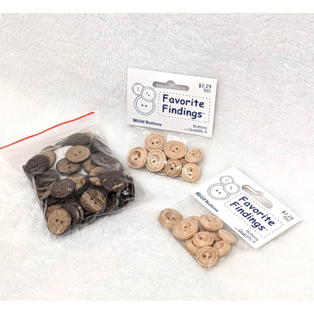 115pc Natural Button Lot Coconut Shell 20mm 32L + Wood Favorite Findings #510